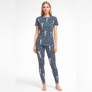Comme des Garcons Blue and Pink Patterned shirt and legging set